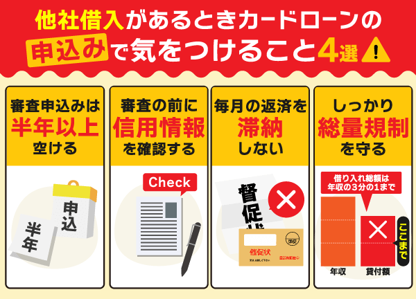 他社借入ある人がカードローンの申込みで気をるけることを示した画像