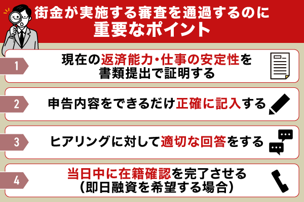 街金が実施する審査を通過するのに重要なポイントを解説している画像