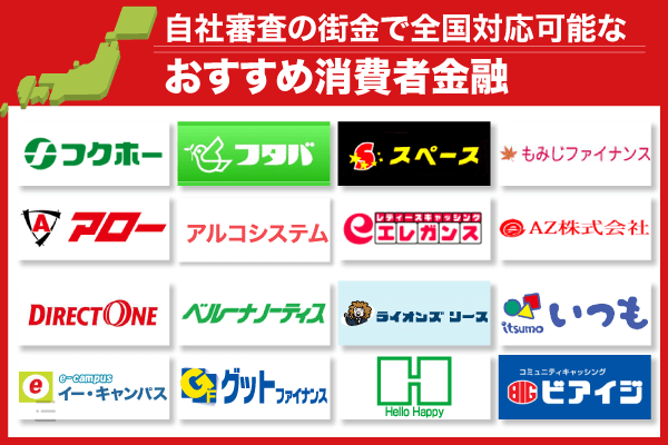 自社審査の街金で全国対応可能なおすすめ中小消費者金融を紹介している画像