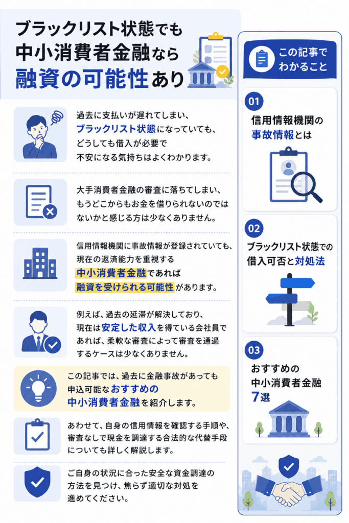 ブラックリスト状態でも中小消費者金融なら融資の可能性があることを示す画像