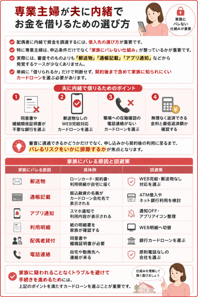専業主婦が夫に内緒でお金を借りるための選び方についての画像