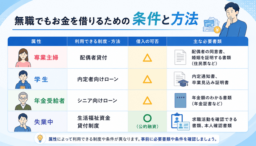 無職でもお金を借りるための条件と方法